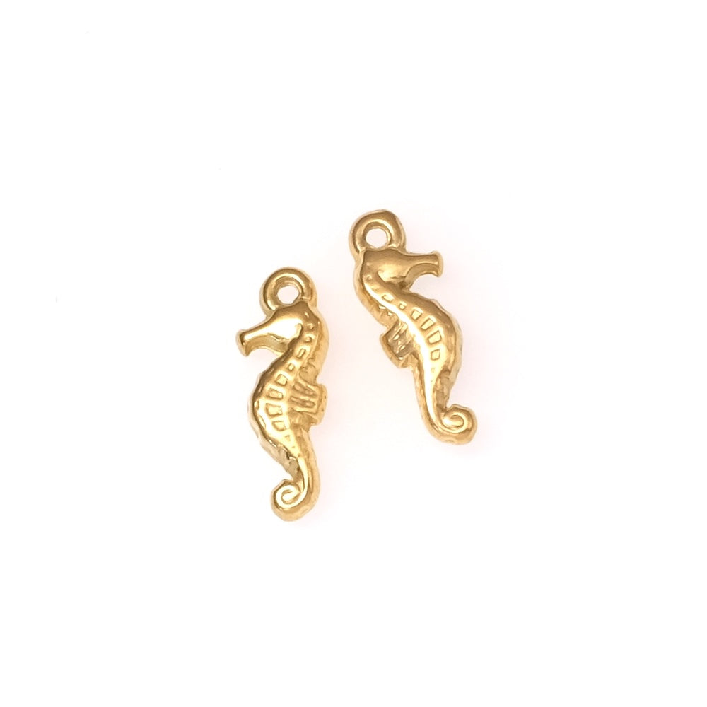 2 Petits Pendentifs hippocampes en acier inoxydable 304 Doré 18K
