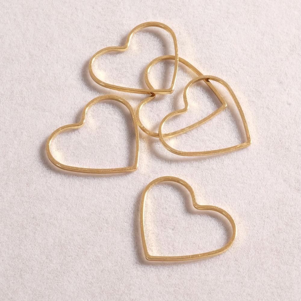 2 anneaux fermés Coeur en laiton Doré à l'or fin 24K Premium