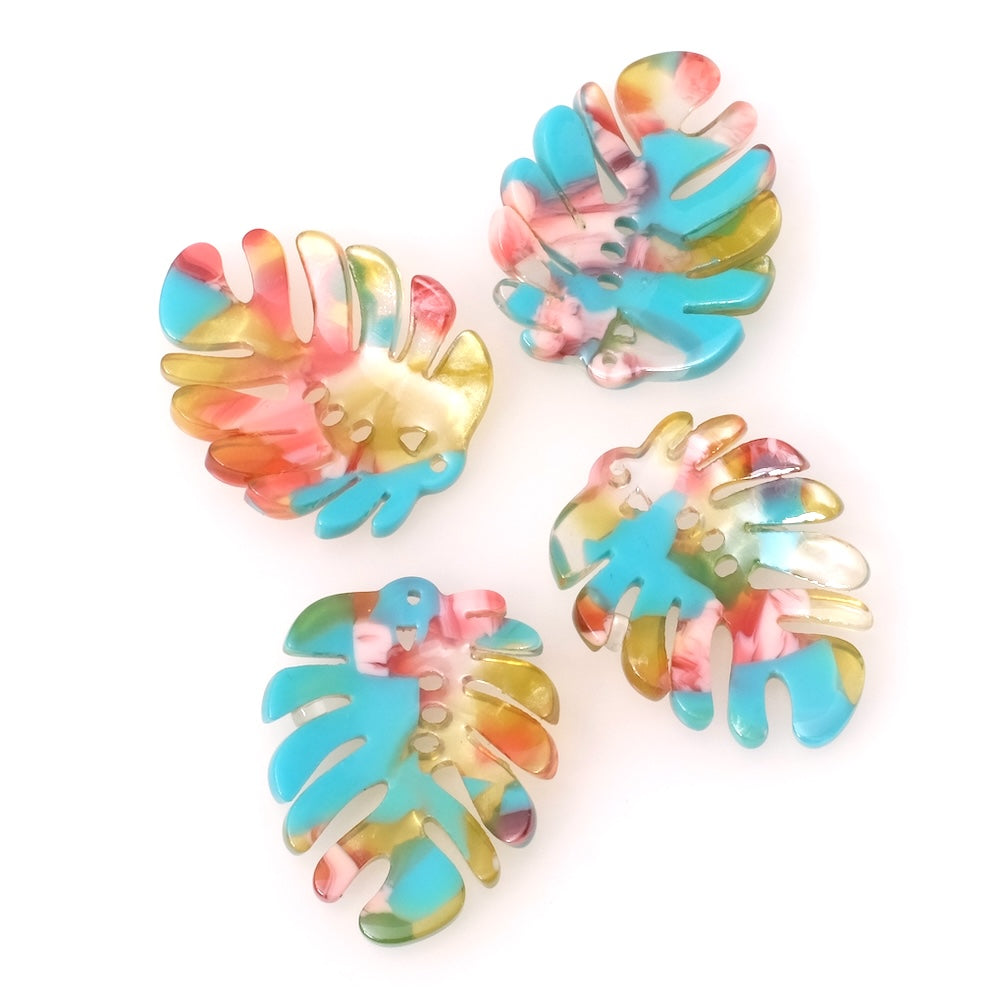 2 pendentifs feuille de Monstera en acétate mix Turquoise rouge
