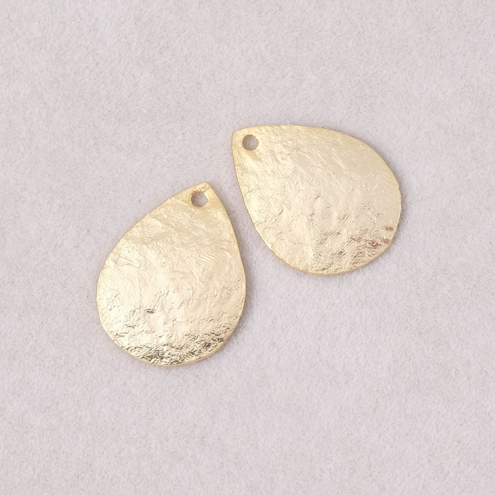 2 pendentifs gouttes 18mm texture granite en laiton doré à l'or fin 24K Premium