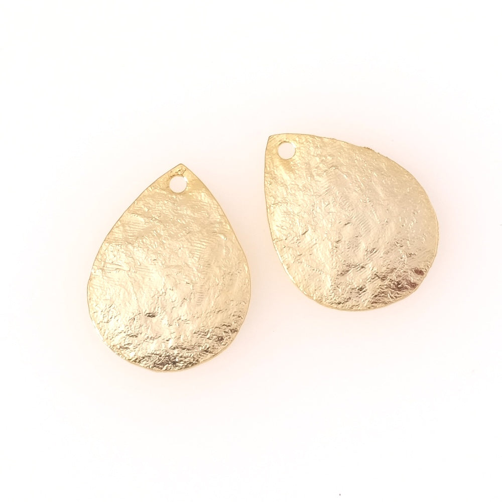 2 pendentifs gouttes 18mm texture granite en laiton doré à l'or fin 24K Premium