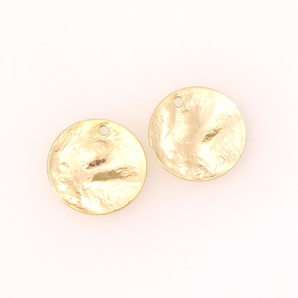2 pendentifs ronds martelé 15mm en laiton doré à l'or fin 24K Premium