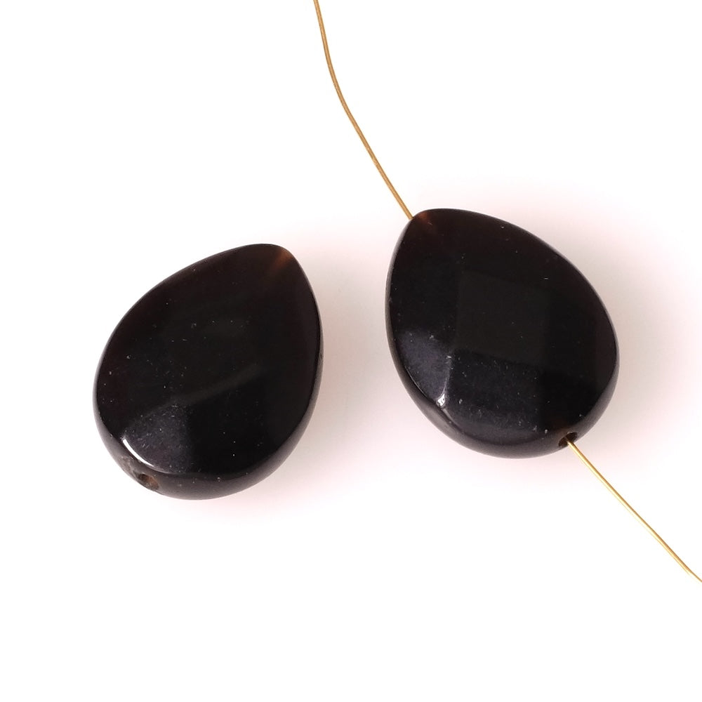 2 perles gouttes facettées en Pierre naturelle Obsidienne