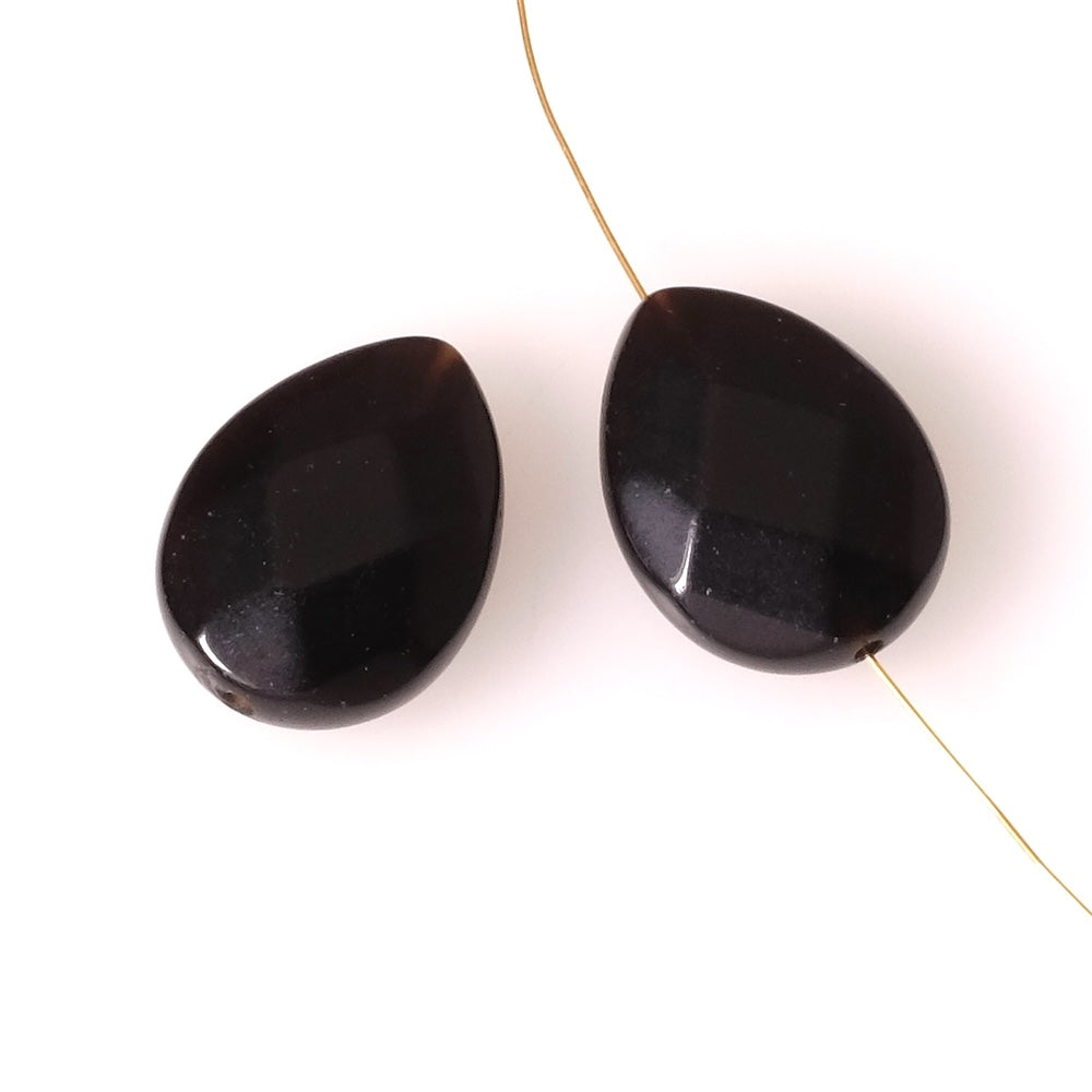 2 perles gouttes facettées en Pierre naturelle Obsidienne
