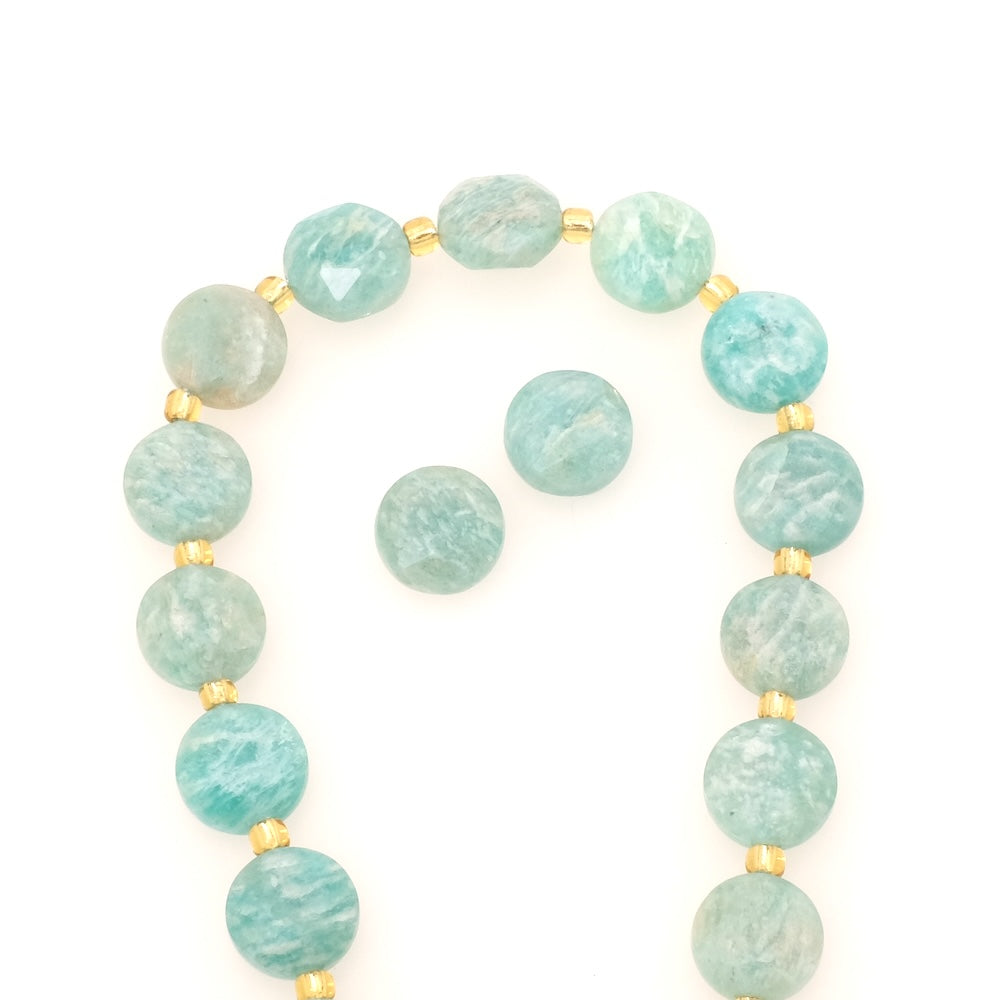 2 perles naturelles palet rond facetté 10mm en Amazonite