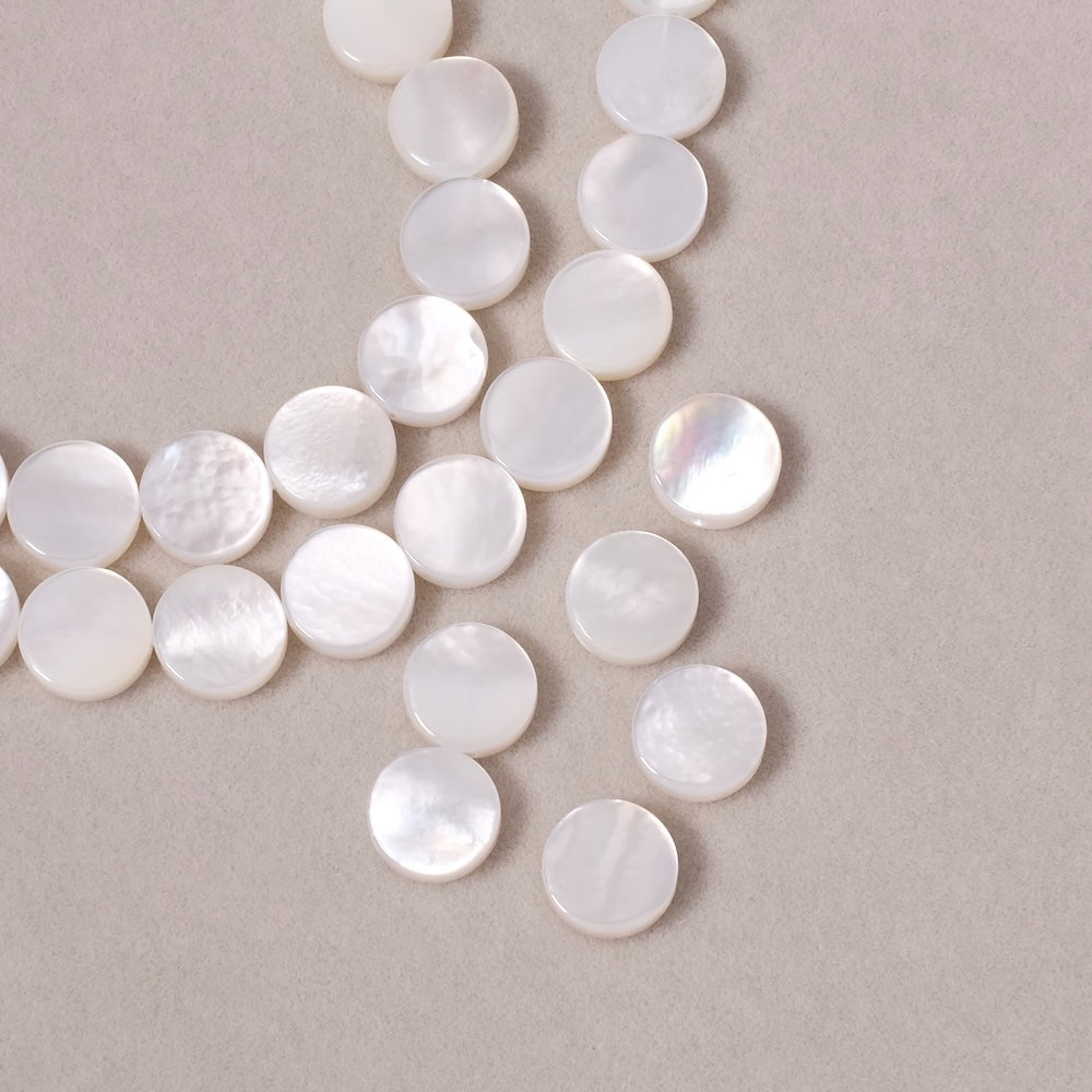 2 perles palet rond 8mm en Nacre blanche très belle qualité
