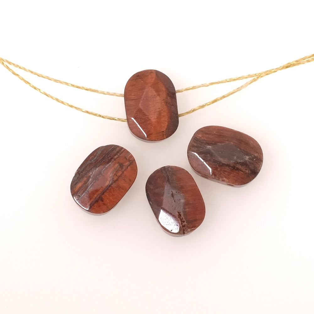 2 perles rectangle facettée 2 trous en Pierre naturelle en Oeil de Taureau