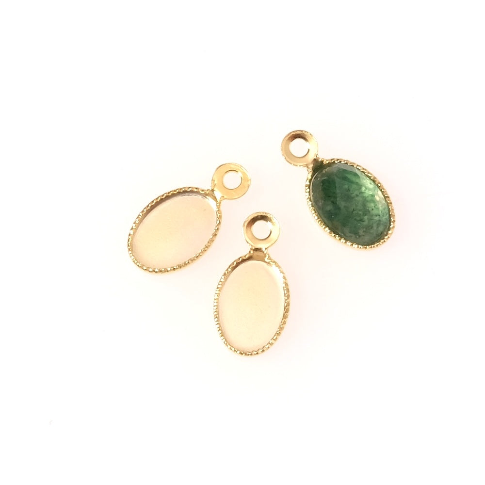 2 supports Pendentifs pour cabochons 6x4mm en laiton Doré à l'or fin 24K Premium