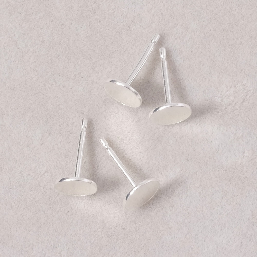 4 Boucles d'oreilles clous plateau à coller 6mm en argent massif 925, 2 paires