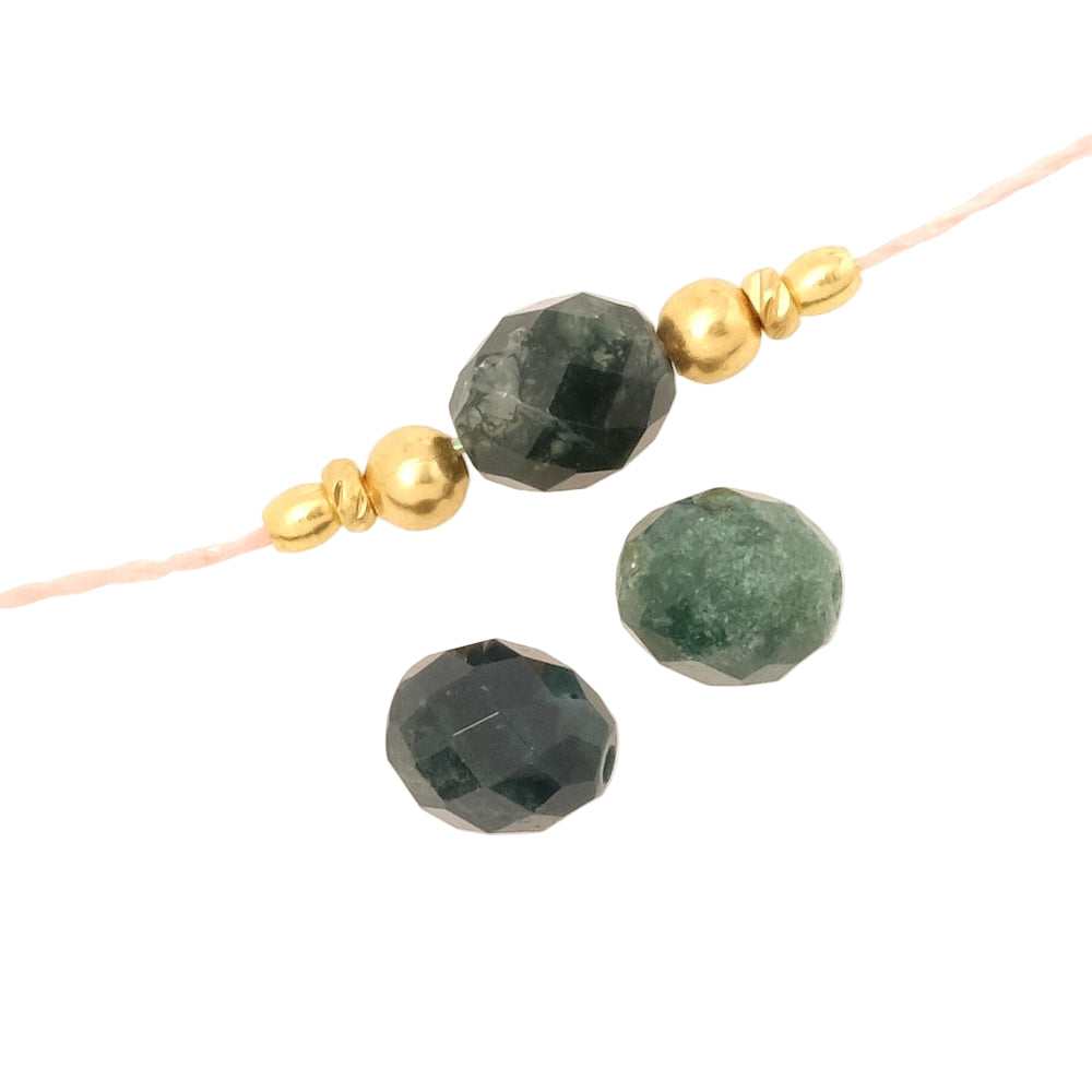 Fil de Perles naturelle ovale facettée 7 x 8mm en Agate mousse