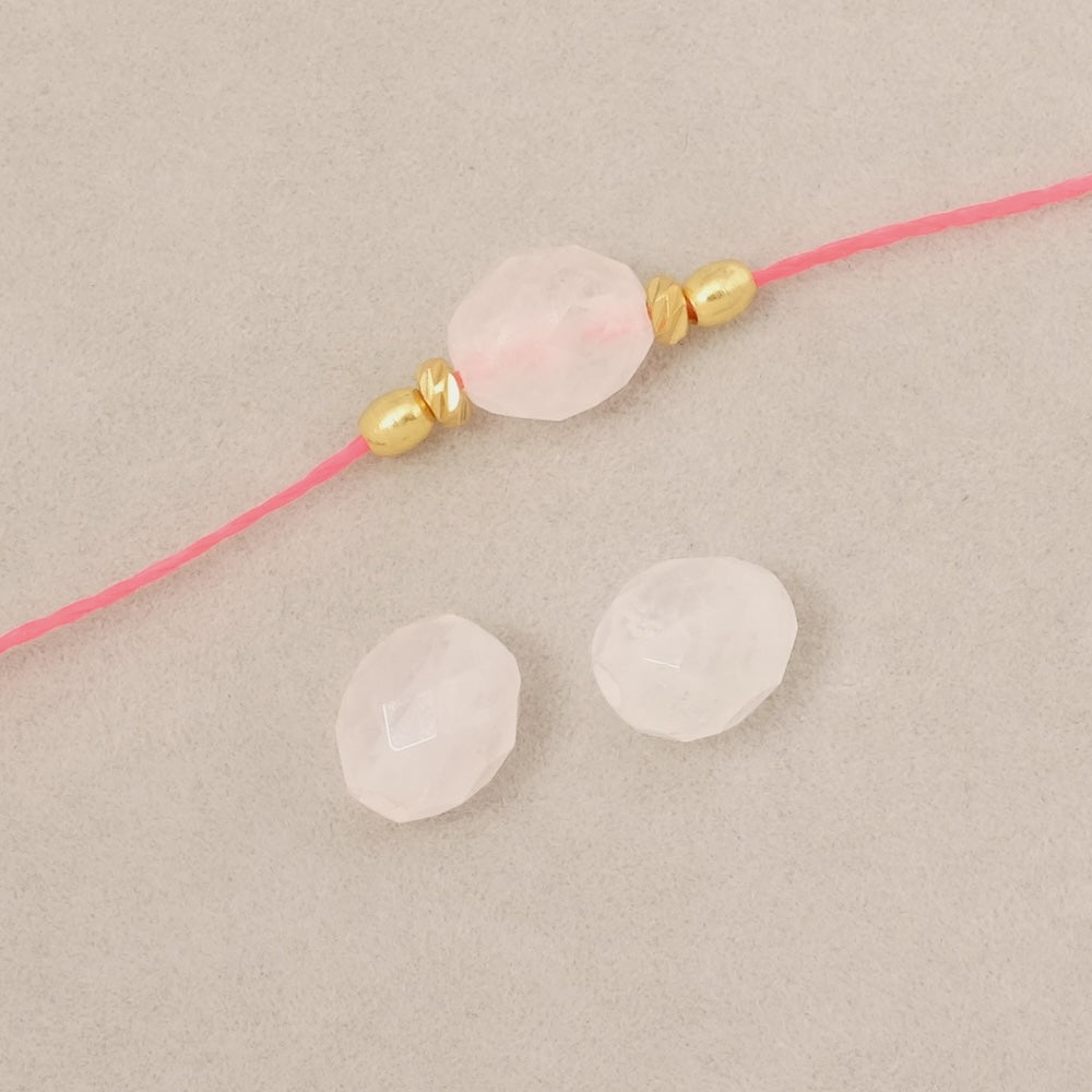 Fil de Perles naturelle ovale facettée 7 x 8mm en Quartz rose