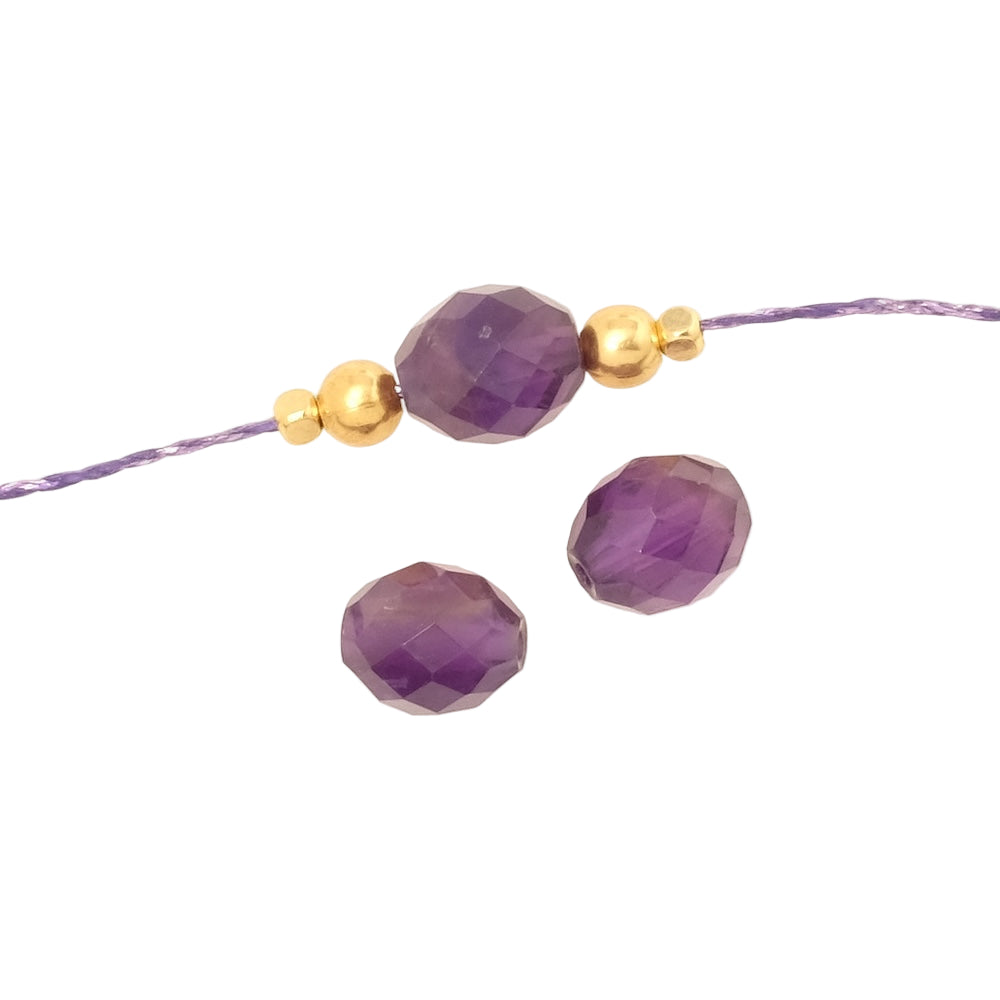 Fil de Perles naturelle ovale facettée 7 x 8mm en pierre naturelle Améthyste