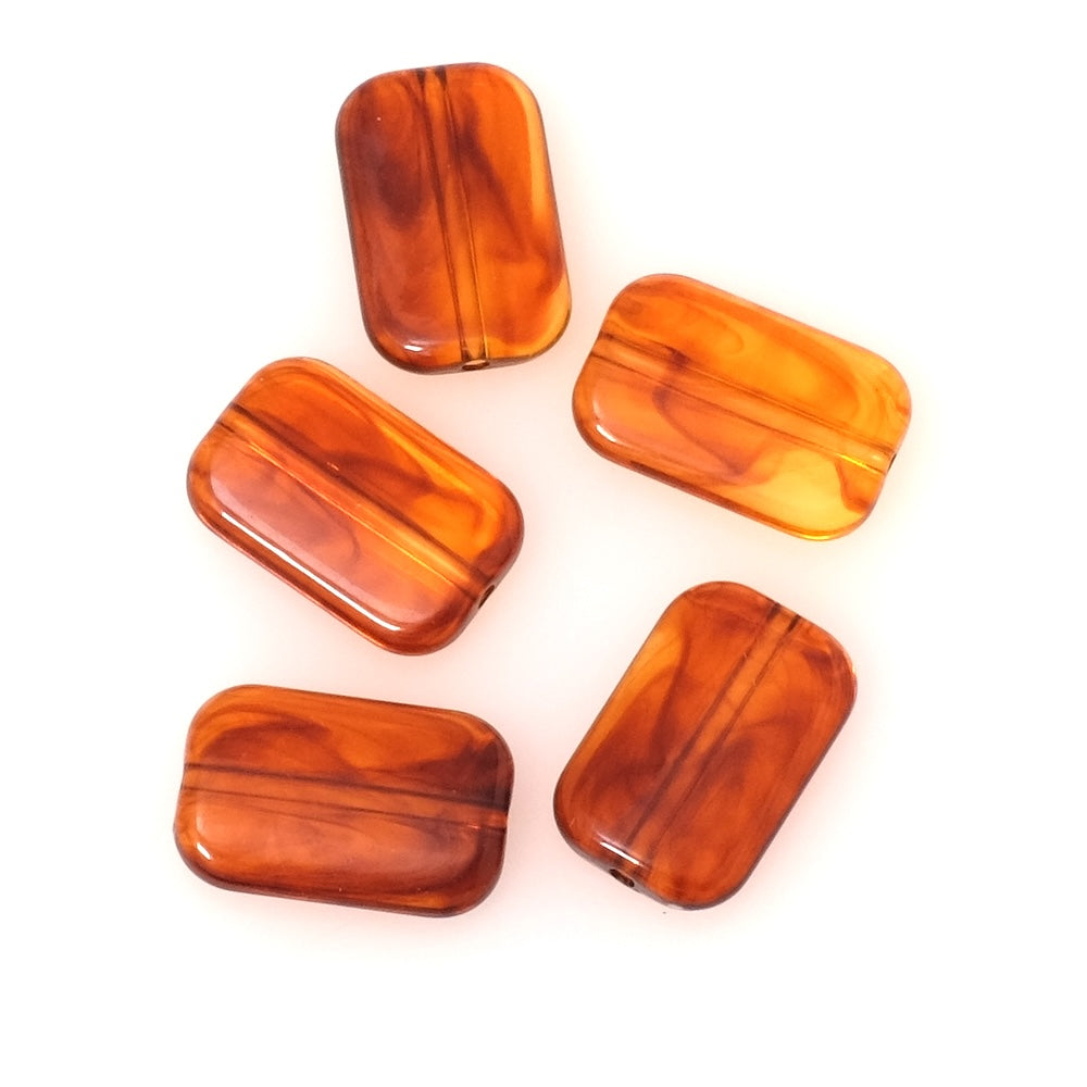 4 Perles rectangle plat 22x14mm en acrylique Ambré