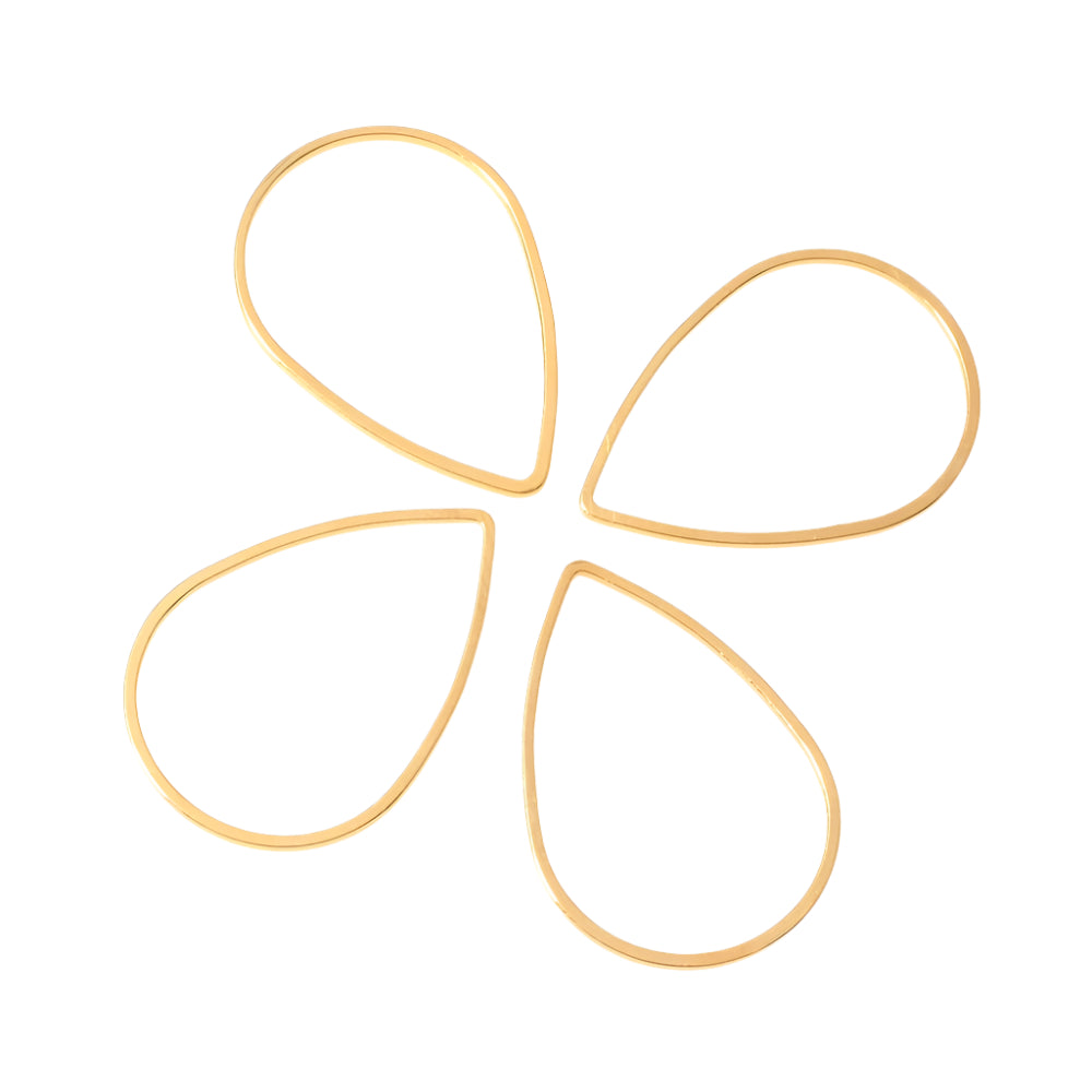 4 anneaux fermés goutte 18 x 25mm en laiton Doré à l'or fin 24K Premium
