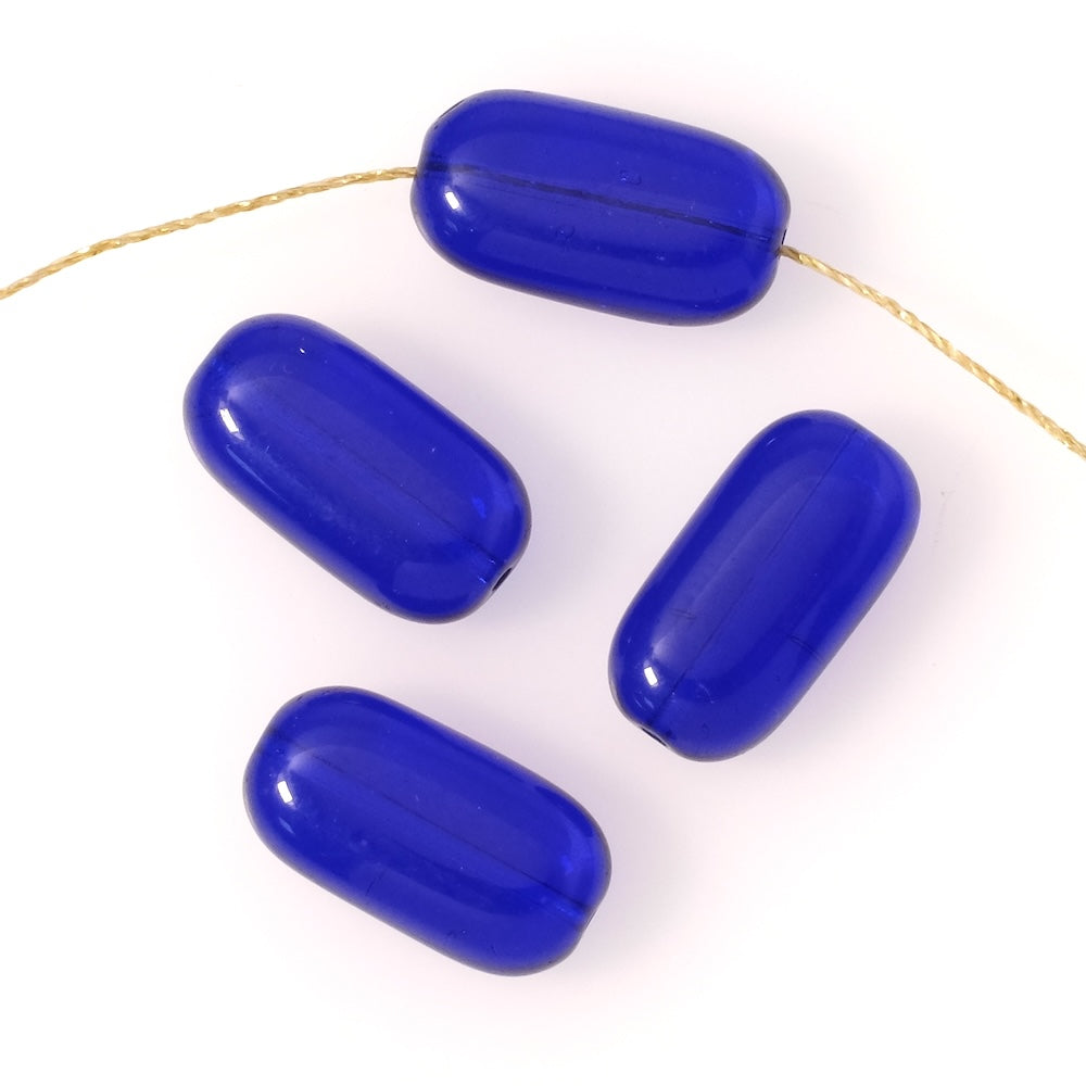 4 perles de Bohème ovales 20 x 11mm bleu nuit transparent