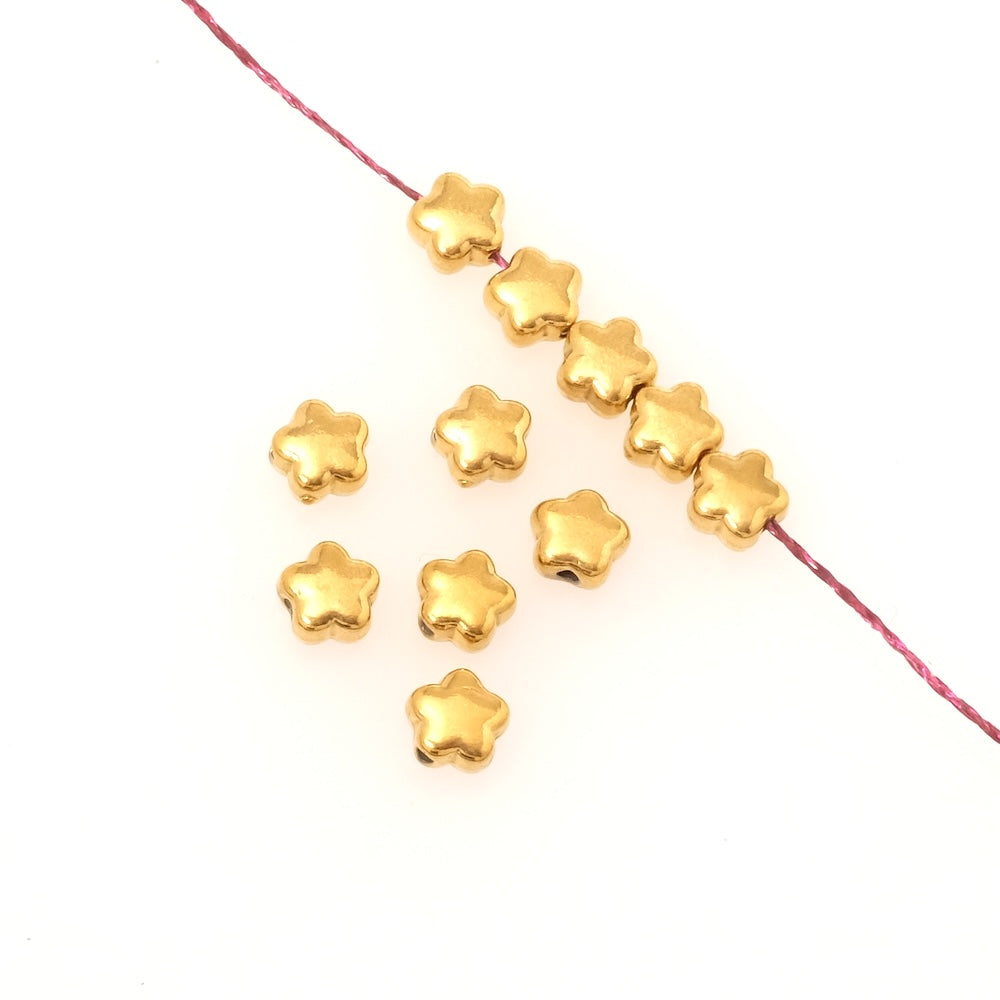 4 perles fleurs 6mm en acier inoxydable 304 Doré 18K