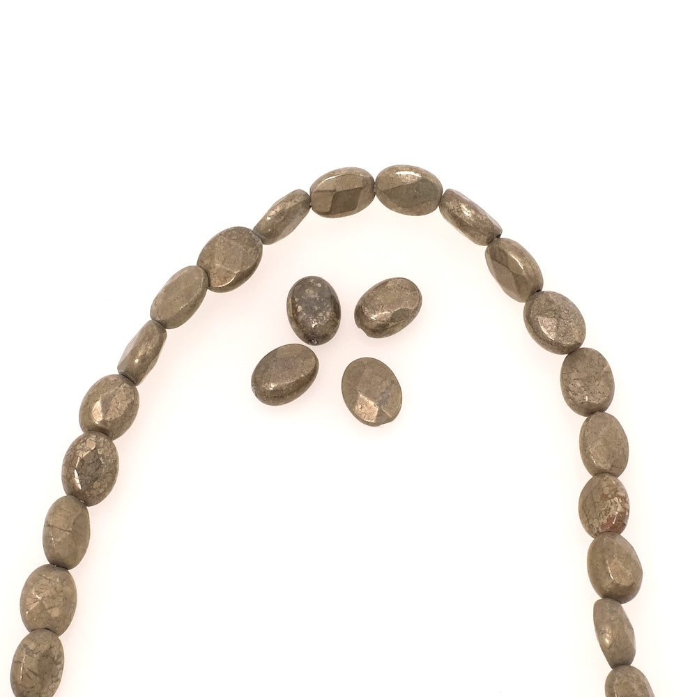 Fil de perles naturelles ovale facettée 6x8mm en Pyrite