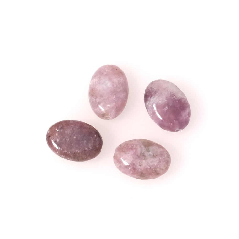 4 perles naturelles ovales 10 x 14mm en Lépidolite