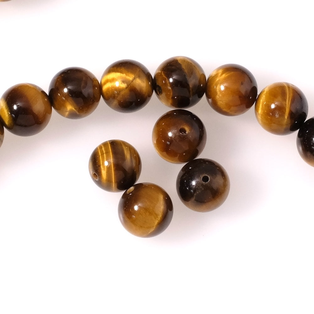 Fil de perles naturelles rondes 10mm en Oeil de tigre