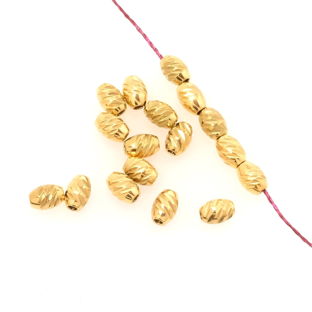 4 perles ovale striée 7x5mm en acier inoxydable 304 Doré 18K