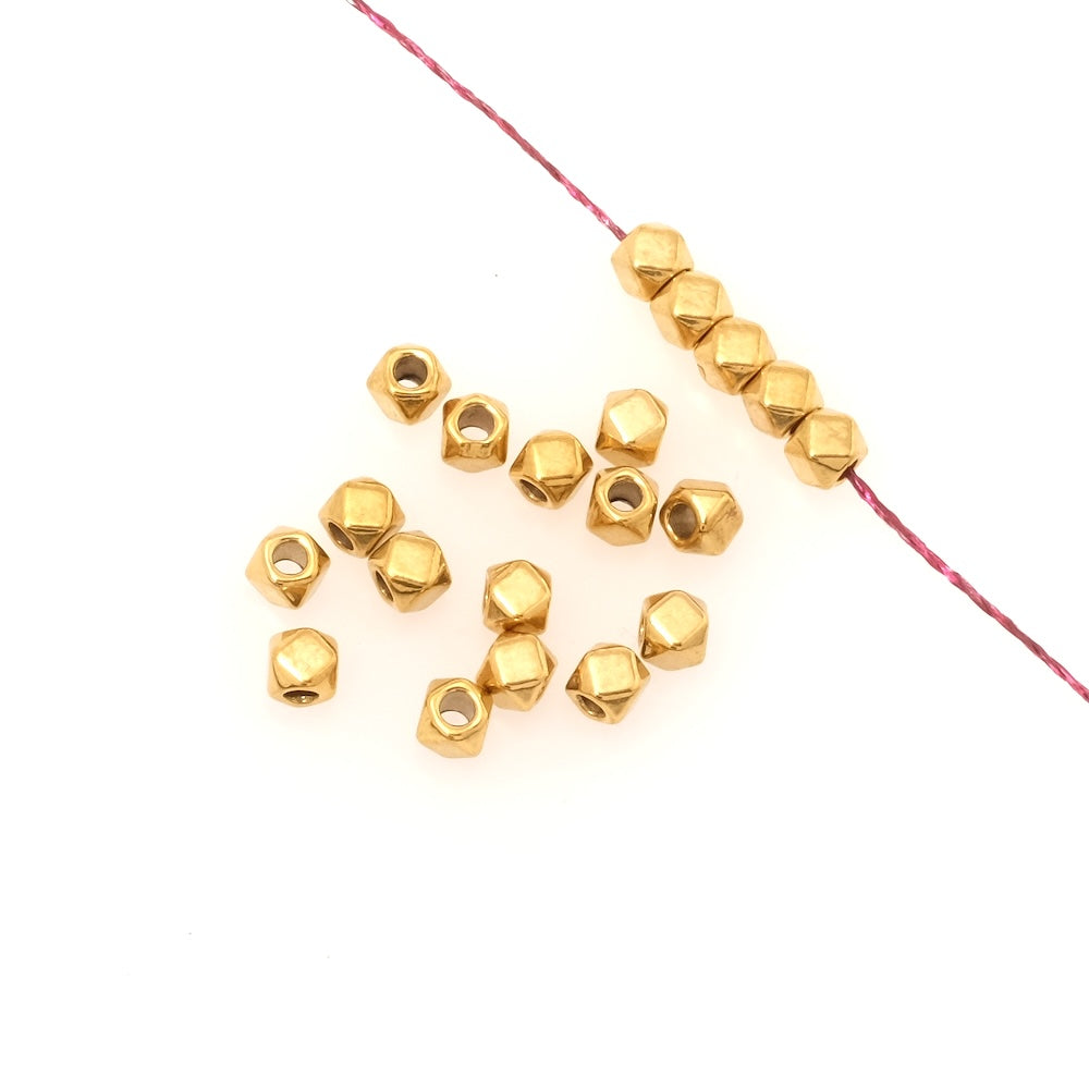 4 perles polygone 4mm en acier inoxydable 304 Doré 18K
