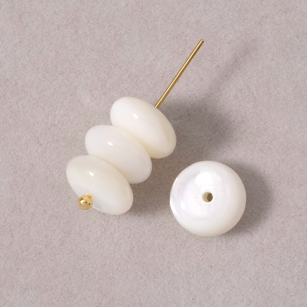 4 perles rondelle donuts 10mm en Nacre naturelle blanche