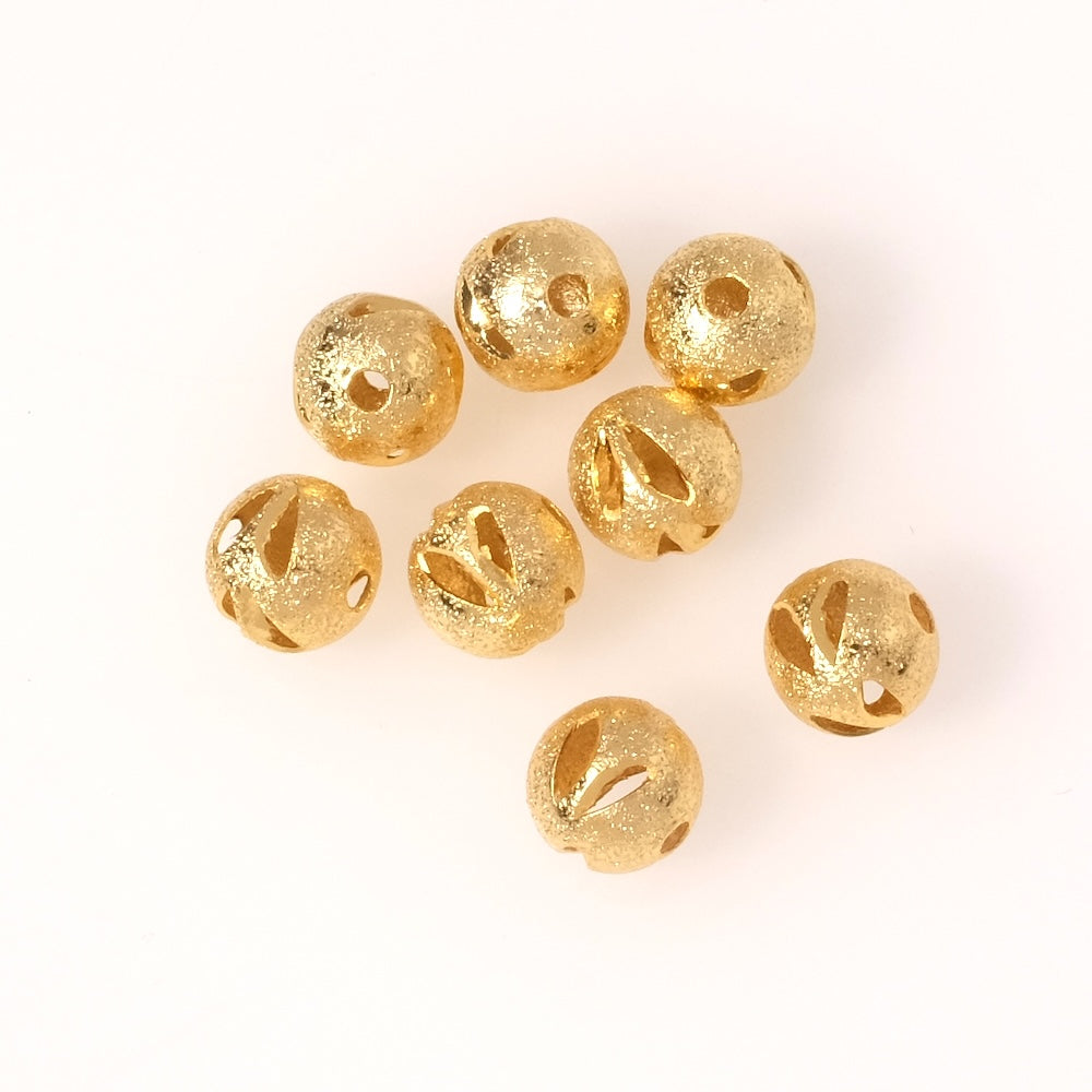 4 perles rondes texturées 8mm motif végétal en Laiton doré à l'or fin 24K Premium