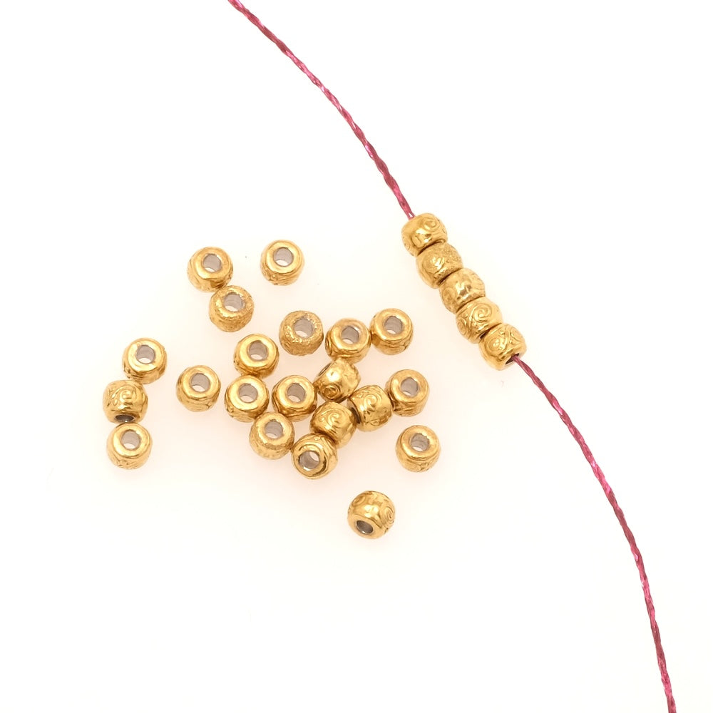 4 perles tube ethnique 4mm en acier inoxydable 304 Doré 18K