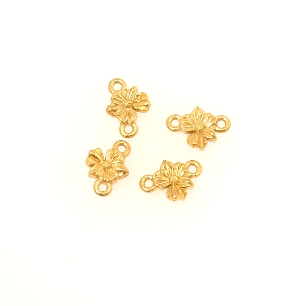4 petits Pendentifs connecteur fleur en acier inoxydable 304 Doré 18K