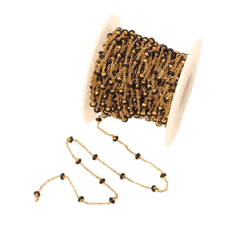 50cm de chaîne maillon avec perle émaillée noir en acier inoxydable doré 