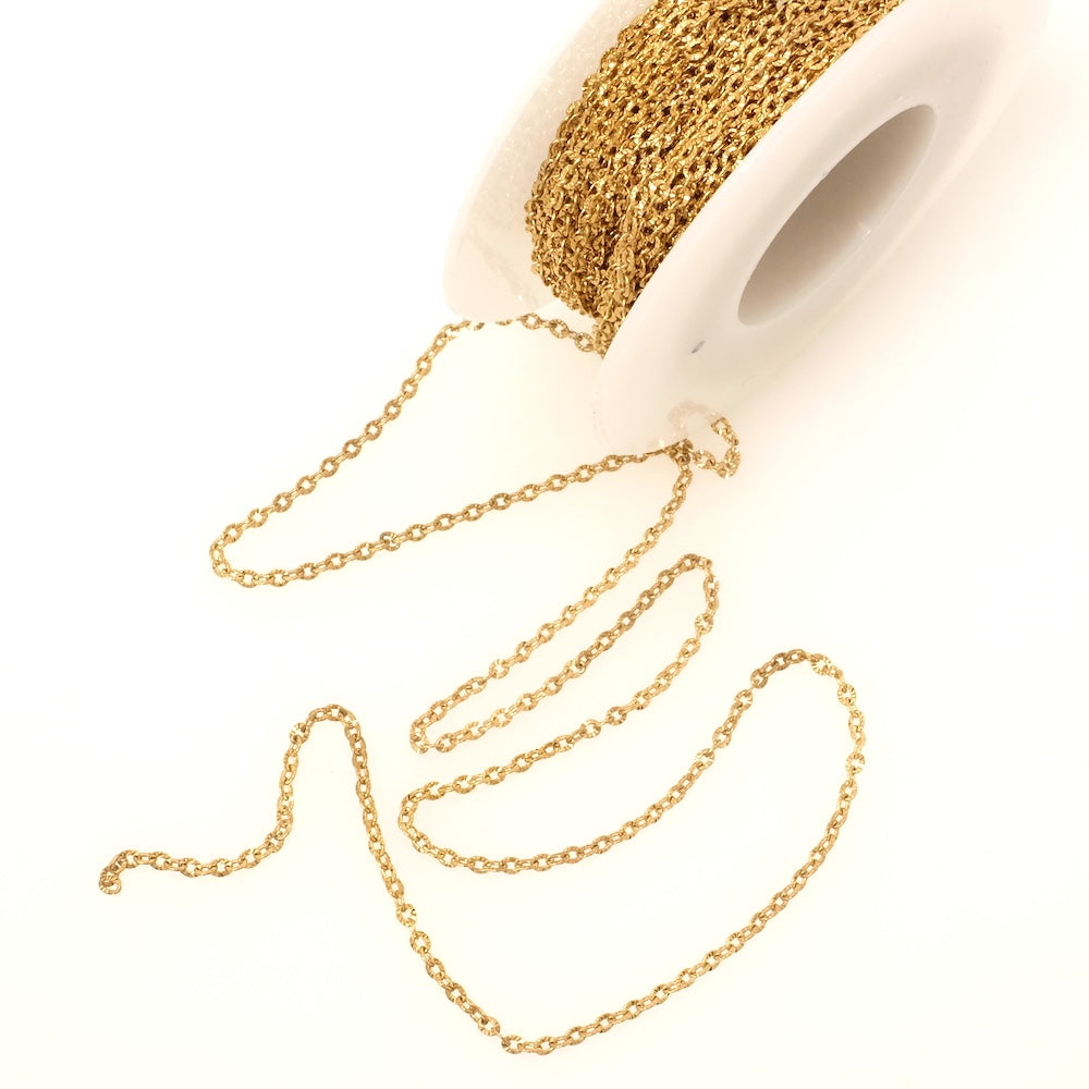 50m de chaîne maillon ovale facetté en acier inoxydable 304 doré