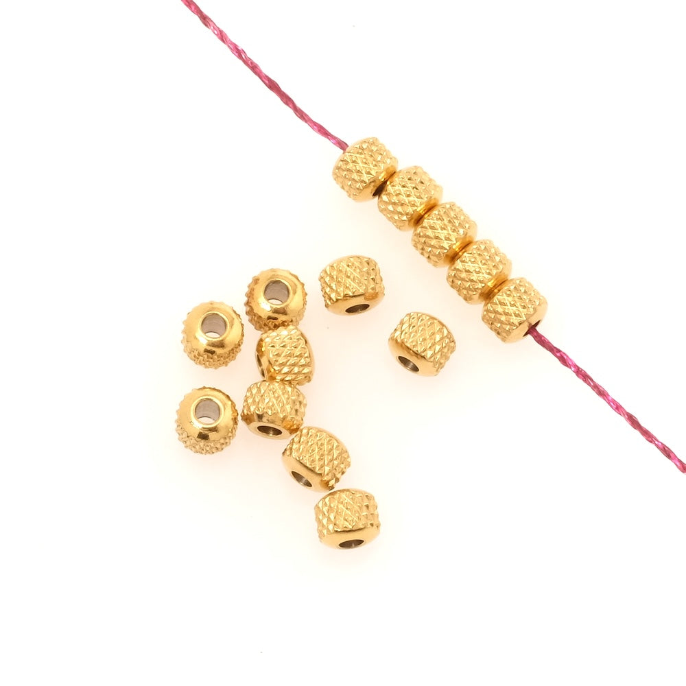 5 perles ronde striée 5mm en acier inoxydable 201 Doré 18K
