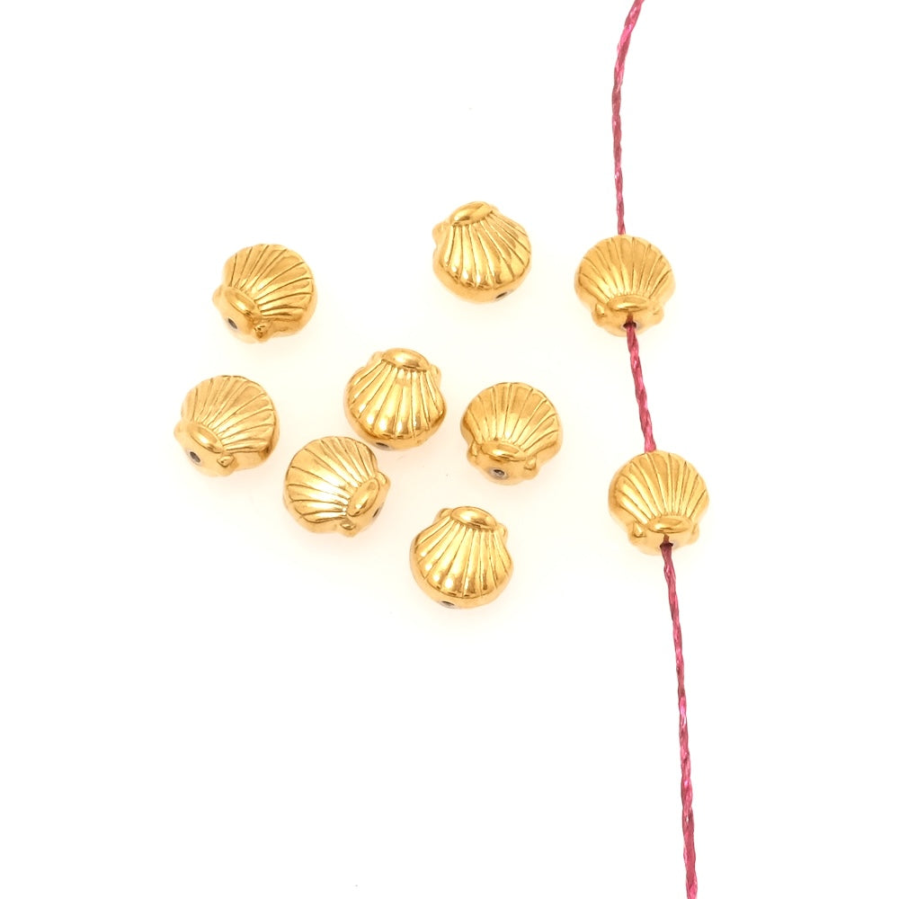 6 perles coquillage en acier inoxydable 304 Doré 18K
