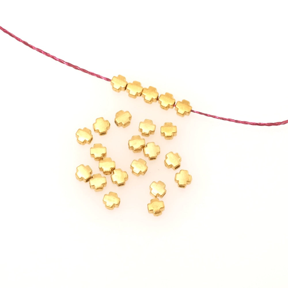 6 perles croix 4mm en acier inoxydable 304 Doré 18K