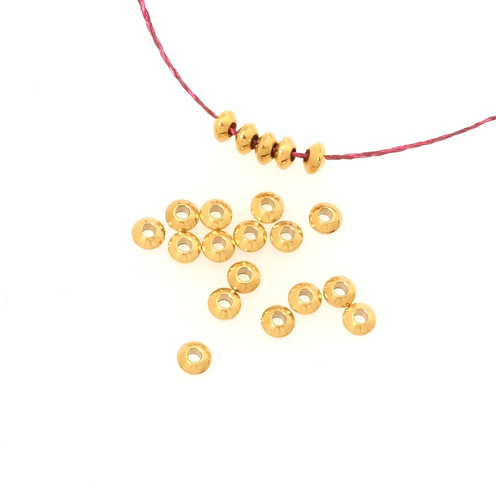 6 perles donuts 4X2mm en acier inoxydable 304 Doré 18K