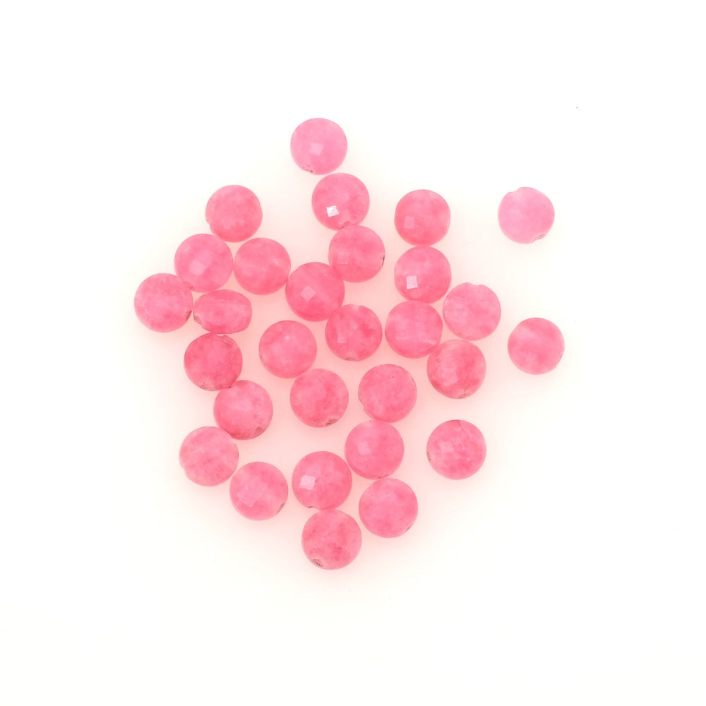 Fil de perles rondes facettées roses en Rhodochrosite.