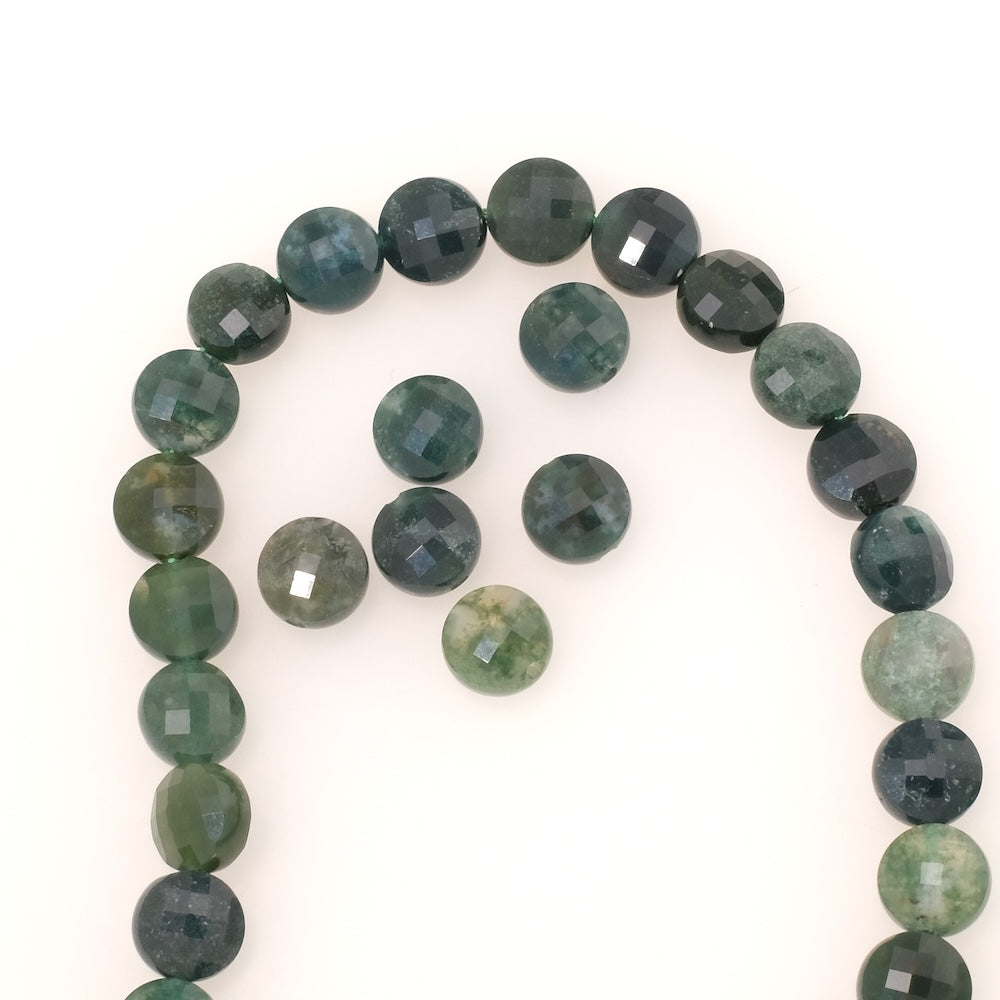 6 perles naturelles palet rond facetté 8mm en Agate mousse