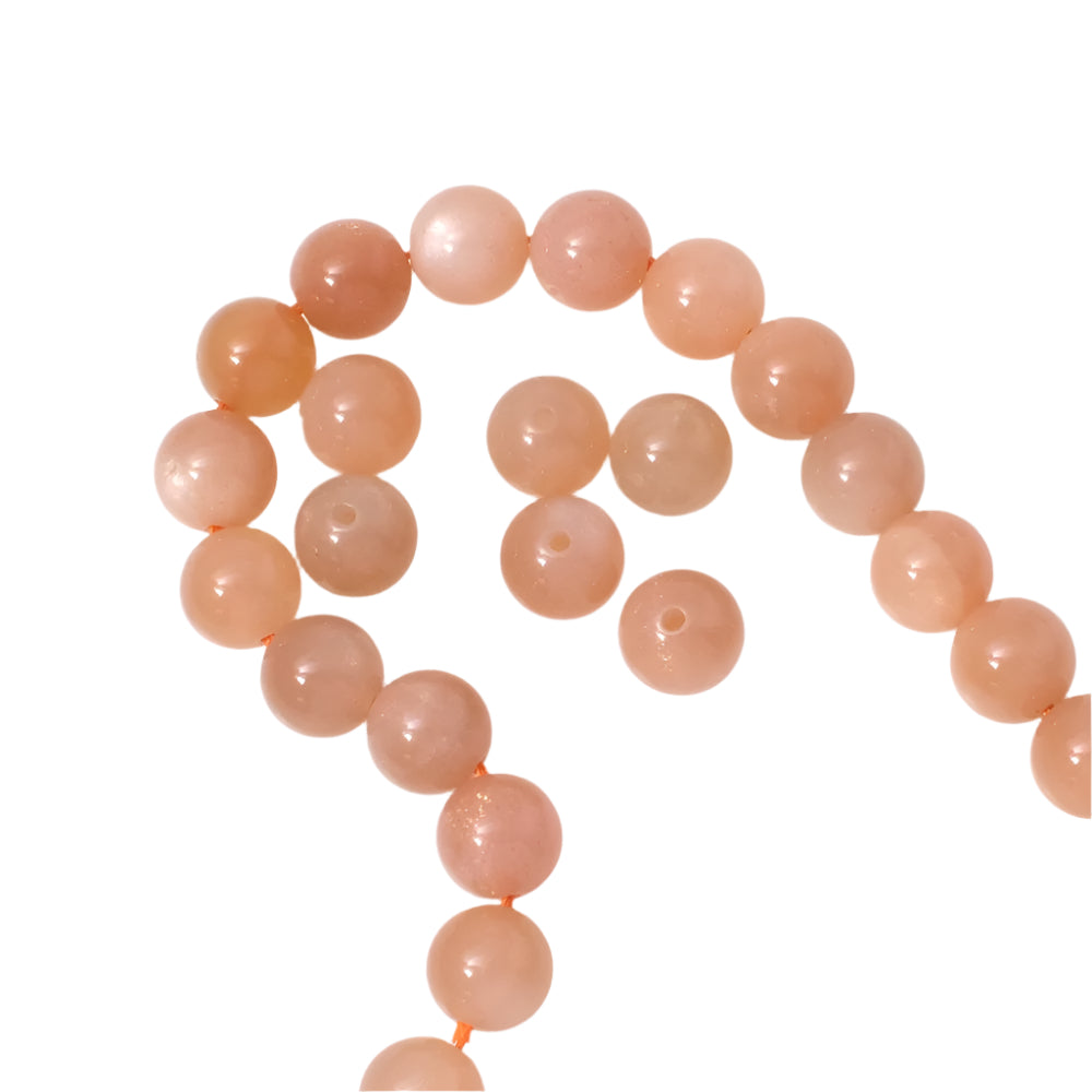 6 perles naturelles rondes 8mm en Pierre de Lune Feldspath Pêche