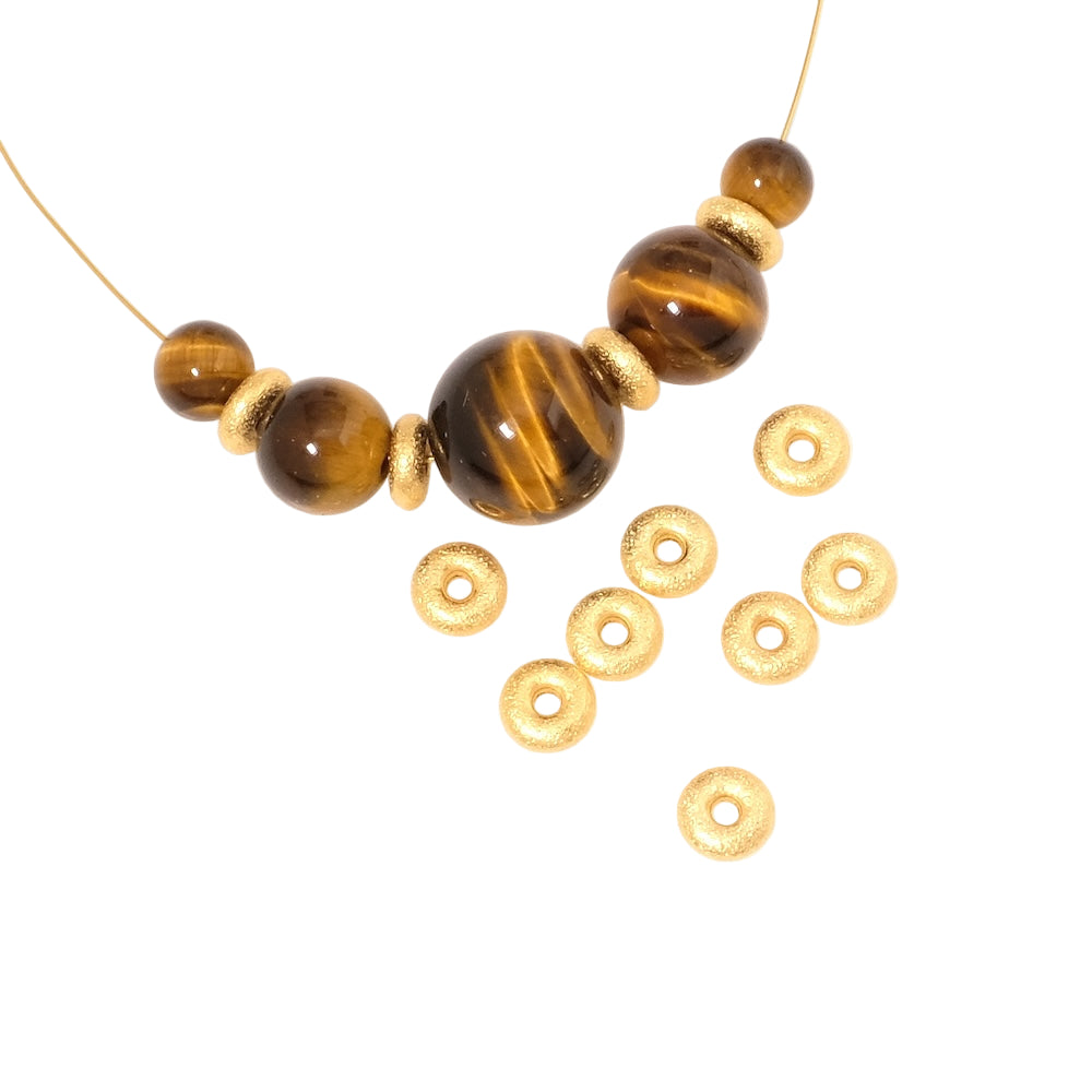 6 perles rondelle donuts 6mm en Laiton doré à l'or fin 24K Premium