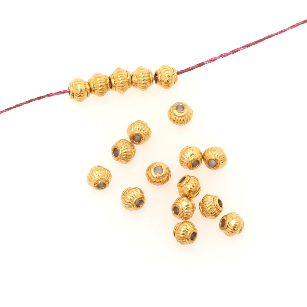 6 perles rondes striées 4mm en acier inoxydable 304 Doré 18K