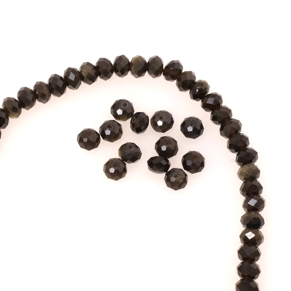8 perles naturelles facettées 6x4mm en Obsidienne argentée