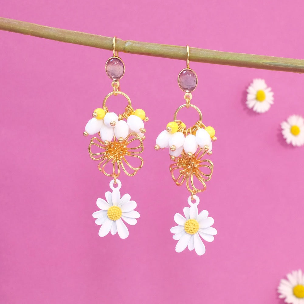 Exemple de création : Boucles d'oreilles fleurs de Pâquerette – tuto Perles Corner