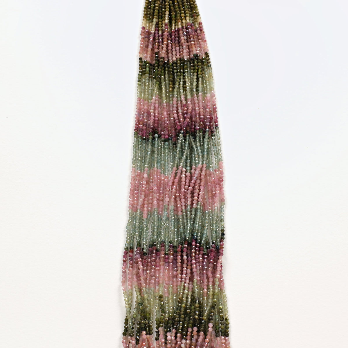 Écheveau de fils de tourmaline multicolore 2 mm aux bandes de couleur rose et verte