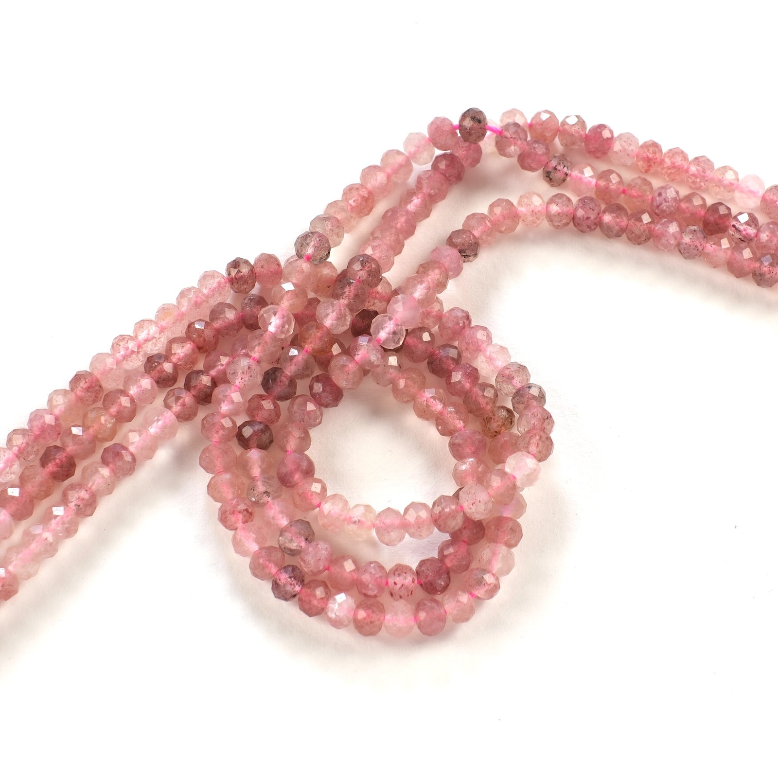 Streng gefacetteerde rondellen van natuurlijk aardbeikwarts, 5,5 x 4 mm