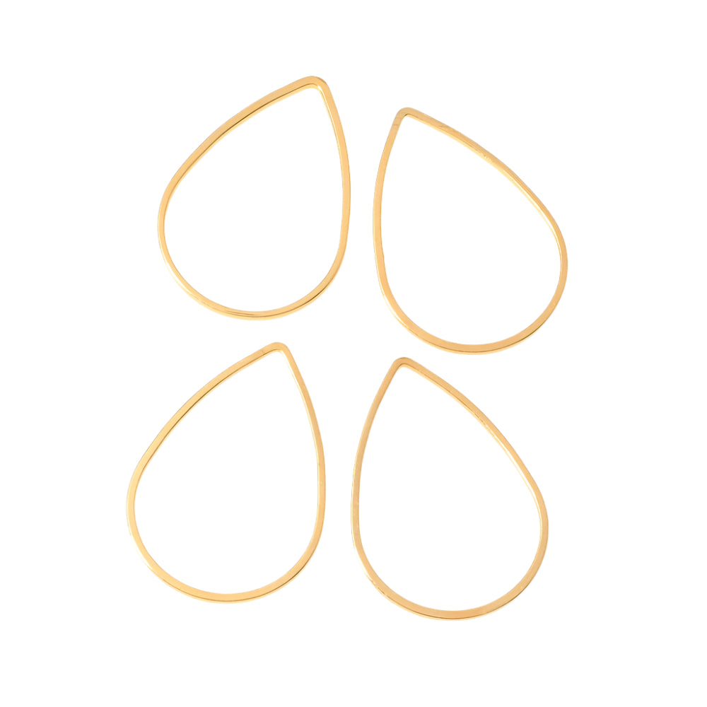 4 anneaux fermés goutte 18 x 25mm en laiton Doré à l'or fin 24K Premium