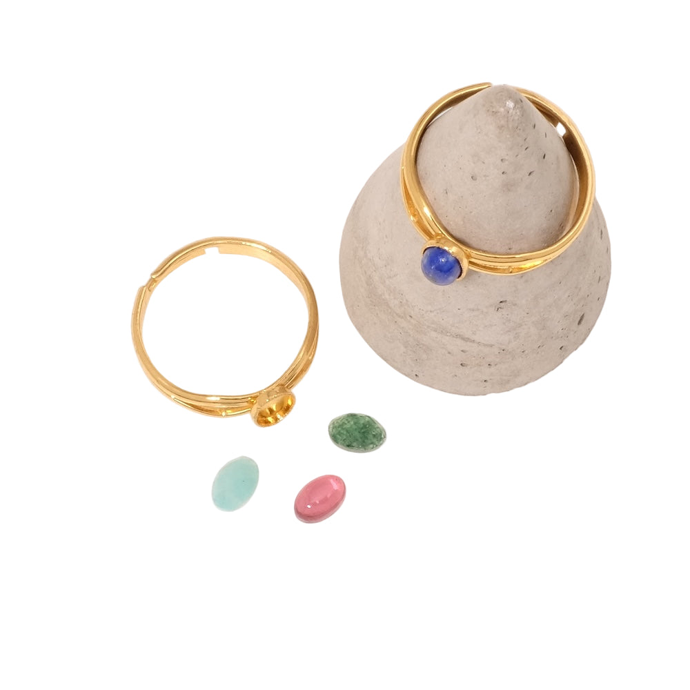 Bague ajustable pour Cabochon 6x4mm Plaquée Or 24K 3 microns