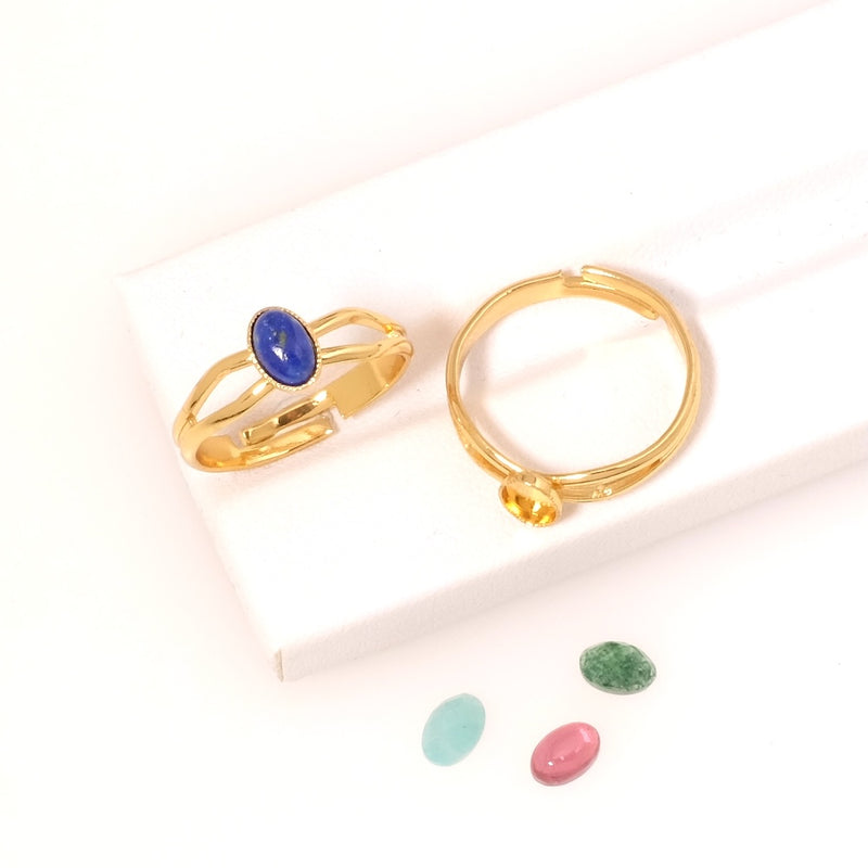 Bague ajustable pour Cabochon 6x4mm Plaquée Or 24K 3 microns