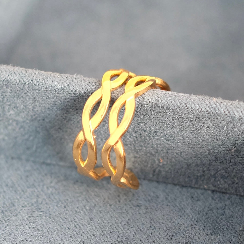 Bague double torsade en acier inoxydable 304 Doré 18K