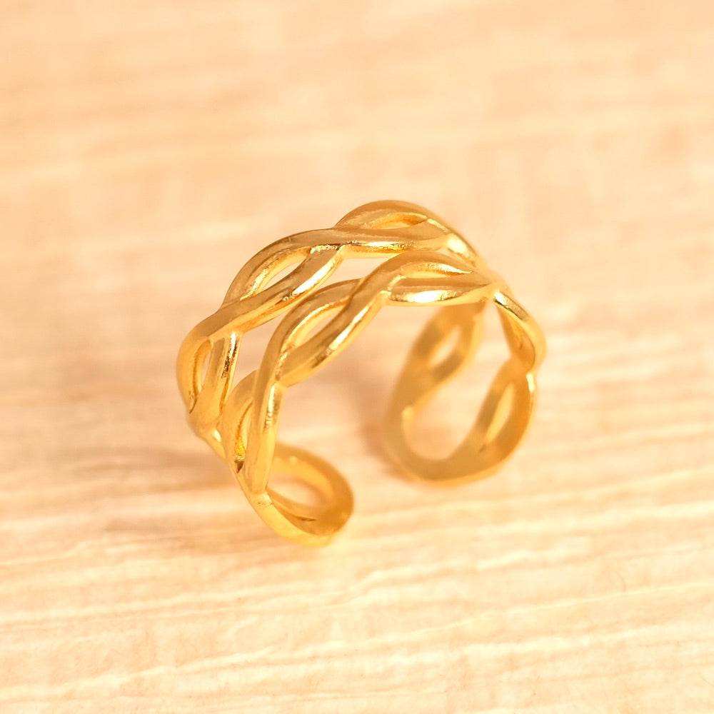 Bague double torsade en acier inoxydable 304 Doré 18K
