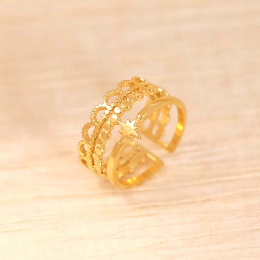 Bague triple étoile en acier inoxydable 304 Doré 18K